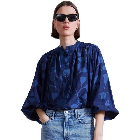 Apiece Apart Tops - Apiece Apart Oro Top in Indigo Trellis